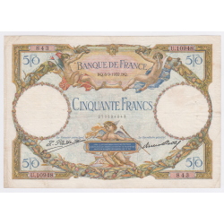 Billet France 50 Francs Luc Olivier Mercier 8-09-1932, U.10948 n°843, TTB, Cote 150 Euros lartdesgents.fr