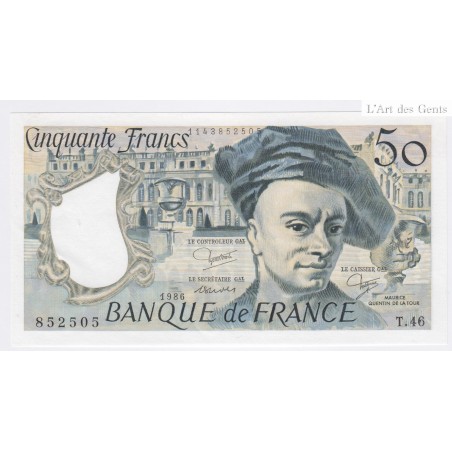 Billet France 50 Francs Quentin de la Tour 1986, T.46 n°852505 lartdesgents.fr