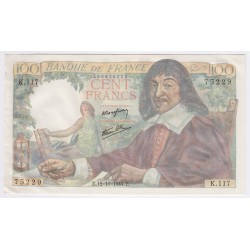 Billet France 100 Francs Descartes 12-10-1940, K.117 n°75229  lartdesgents.fr