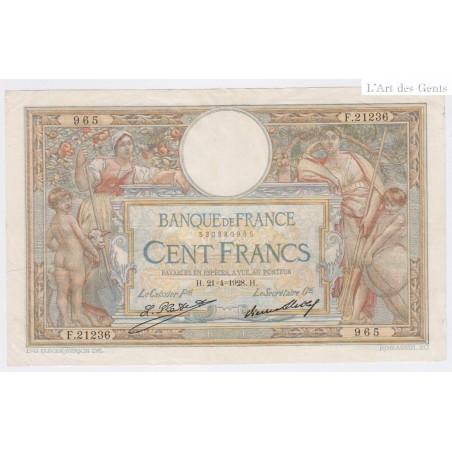 Billet France 100 Francs Luc Olivier Merson 21-04-1928, F.21236 n°965, lartdesgents.fr