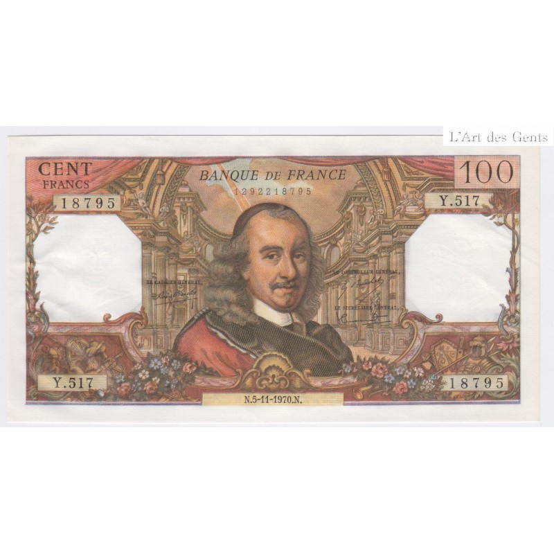 Billet France 100 Francs Corneille 5-11-1970, Y.517  n°18795, SUP+ lartdesgents.fr