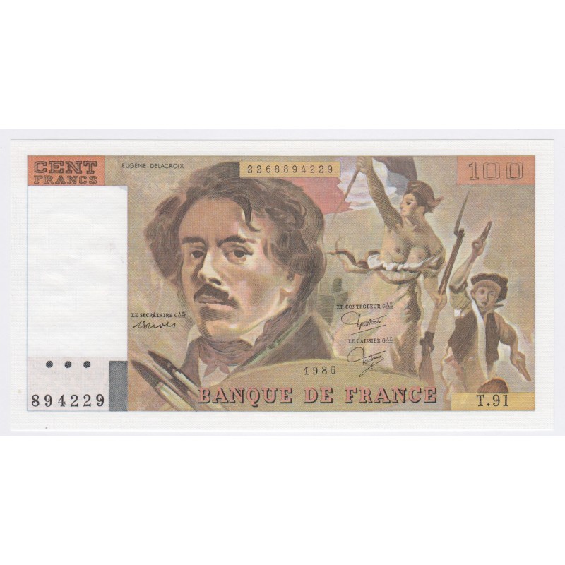 Billet France 100 Francs Delacroix 1985, T.91 894229, Neuf  lartdesgents.fr