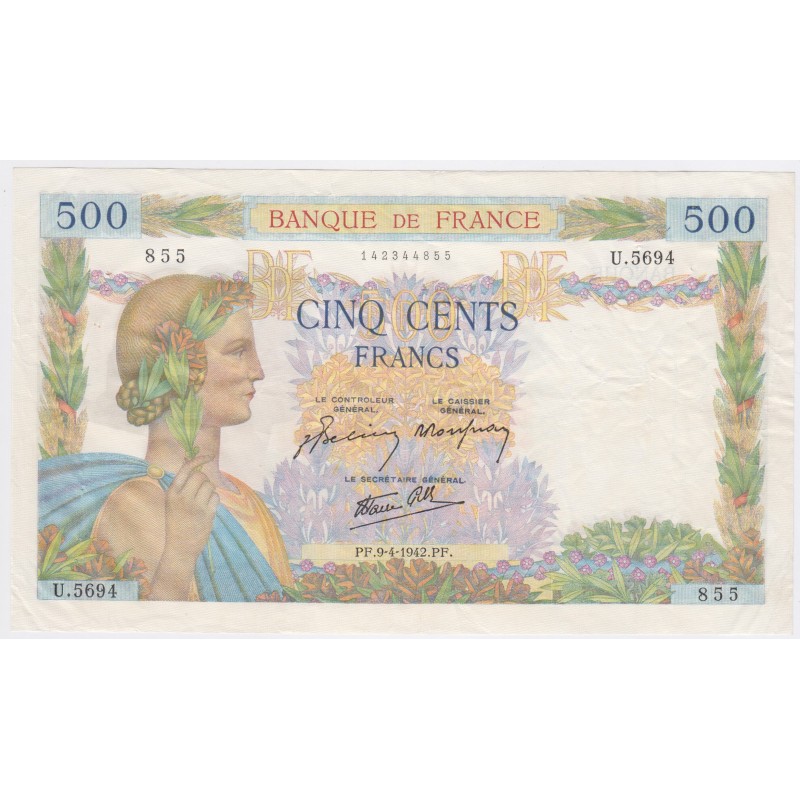 France 500 Francs La Paix 9-04-1942, U.5694 855, lartdesgents.fr