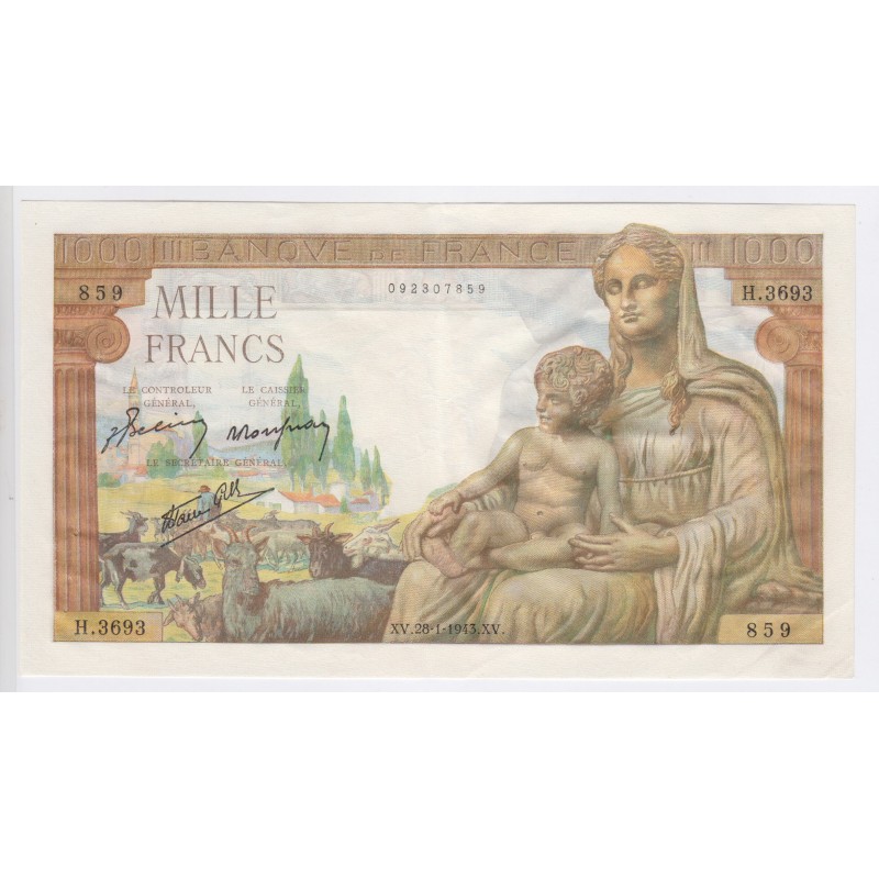 France 1000 Francs Déesse Déméter 28-01-1943, H.3693 859, Sup lartdesgents