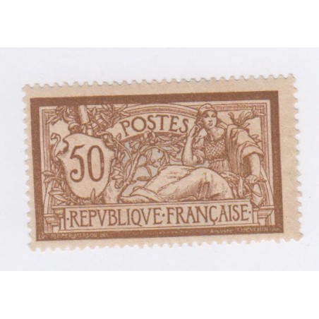 Timbre France N°120 -  50 c. brun et gris Merson Neuf* avec charnières- signé calvès - cote 125 Euros - lartdesgents.fr