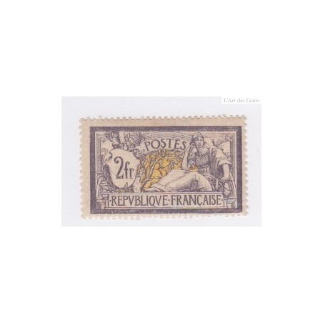 Timbre France N°122 - 2 f. violet et jaune Merson 1900 - Neuf* - signé  Calvès - cote 1000 Euros - lartdesgents.fr