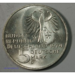 Germany: BRD 5 mark 1974 D IMMANUEL KANT (2), lartdesgents.fr