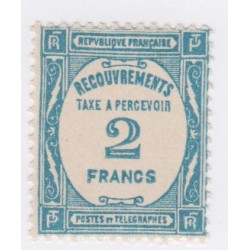 Timbre Taxe France N°61 - 2 f. bleu - 1927-31 - Neuf**  - cote 260 Euros - signé calvès - lartdesgents.fr
