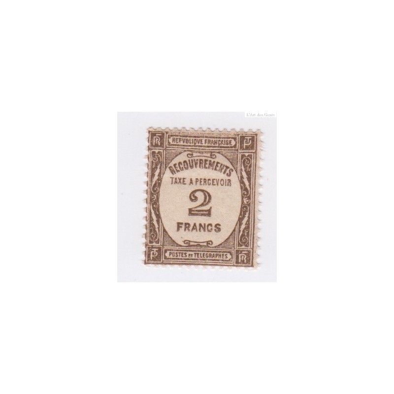 Timbre Taxe France N°62 - 2 f. sépia - 1927-31 - Neuf*  - cote 180 Euros - signé calvès - lartdesgents.fr