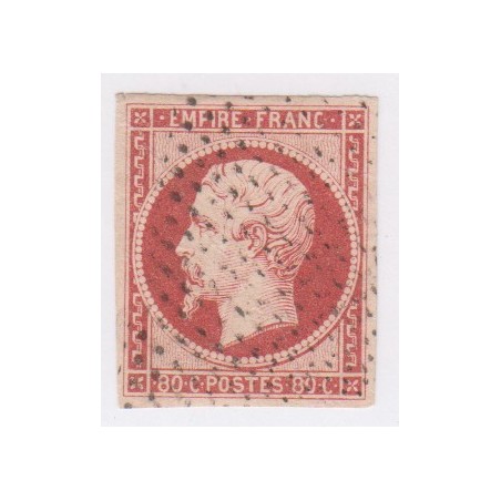 Timbre France N°17A - 80 c. carmin - oblitération rouleau pointillé - cote 125  Euros  - lartdesgents.fr