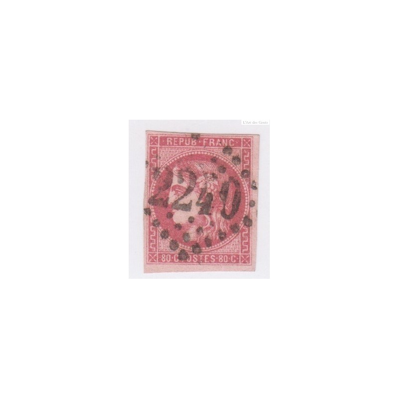 Timbre France N°49 - 80 c. rose - oblitération losange - cote 350  Euros  - lartdesgents.fr