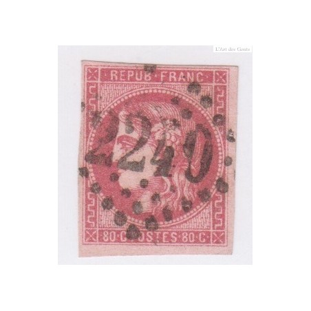 Timbre France N°49 - 80 c. rose - oblitération losange - cote 350  Euros  - lartdesgents.fr