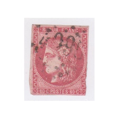 Timbre France N°49 - 80 c. rose - oblitéré  - cote 350  Euros  - lartdesgents.fr