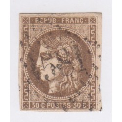 Timbre France N°47 - 30 c. brun - oblitéré  - cote 280  Euros- signé Calvès - lartdesgents.