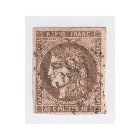 Timbre France N°47 - 30 c. brun - oblitéré  - cote 280  Euros- signé Calvès - lartdesgents.