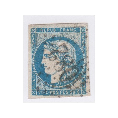 Timbre France N°44 - 20 c. bleu - oblitéré  - cote 850  Euros- signé Calvès - lartdesgents.fr