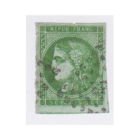 Timbre France N°42B - 5 c. vert-jaune - oblitéré - cote 220 Euros- signé Calvès - lartdesgents.fr
