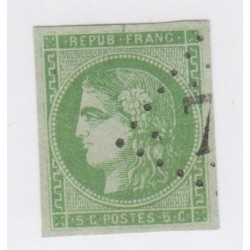 Timbre France N°42B - 5 c. vert-jaune - oblitéré - cote 220 Euros- signé Calvès - lartdesgents.fr