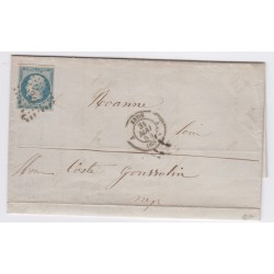 Timbre France N°15 - 25 c. bleu - oblitéré sur lettre - cote 500  Euros - signé Calvès - lartdesgents.fr