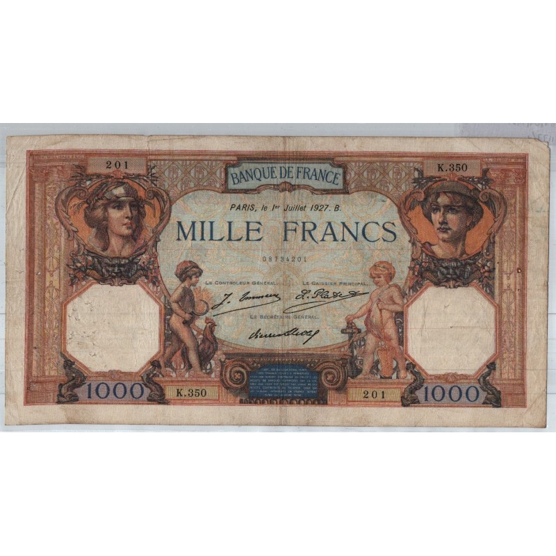 France 1000 Francs Cérès et Mercure 1 Juillet 1927, K.350 201, TB, lartdesgents