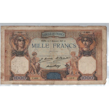 France 1000 Francs Cérès et Mercure 2 NOVEMBRE 1927, C.652 282, TB-, lartdesgents
