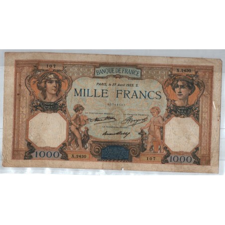 France 1000 Francs Cérès et Mercure 27 avril 1933, X.2430 107 , TB, lartdesgents