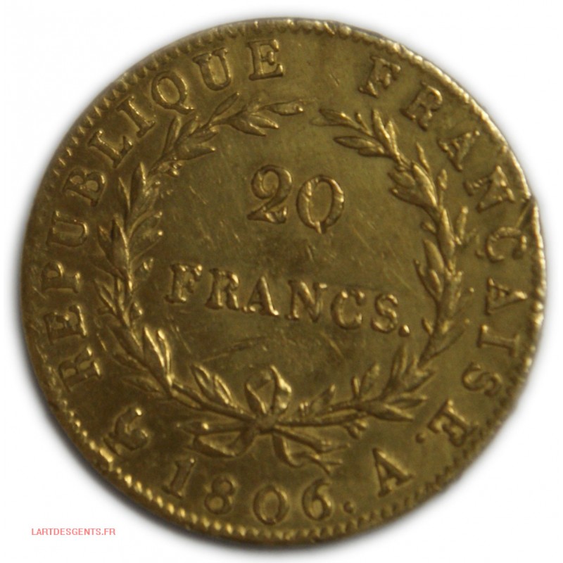 NAPOLEON EMPEREUR- 20 Francs or 1806 A Paris, lartdesgents.fr
