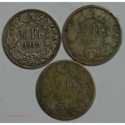 lot 1/2 franc 1875, 1877, 1910 Suisse - Helvetia ,lartdesgents.fr