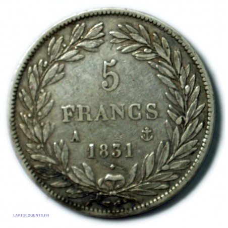 Louis Philippe Ier - 5 Francs 1831 A, Tranche en creux, lartdesgents.fr