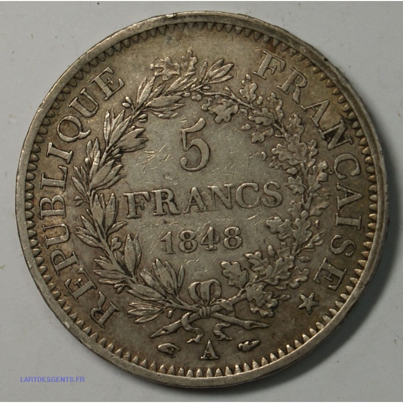 Deuxième République - 5 Francs 1848 A, lartdesgents.fr