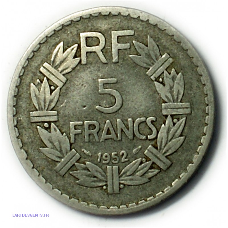 rare Lavrillier Alu. - 5 Francs 1952, lartdesgents.fr