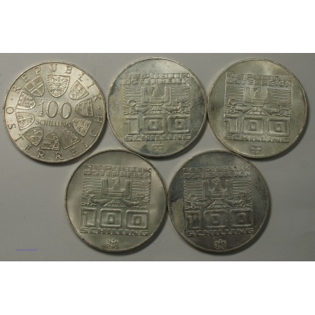 Autriche lot de 5 x 100 shilling 1976, argent silber,lartdesgents.fr