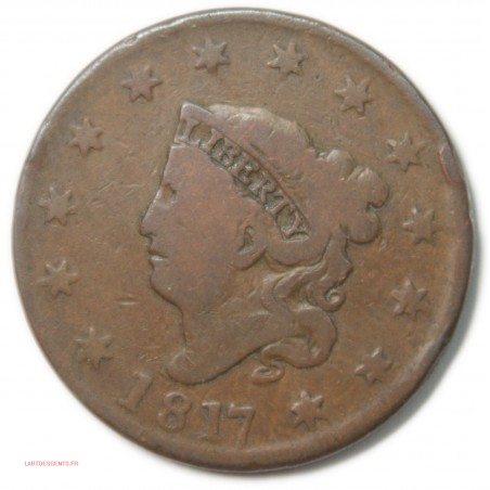 US 1817 Matron Head US Copper Large Cent 1C, 13 stars, lartdesgents