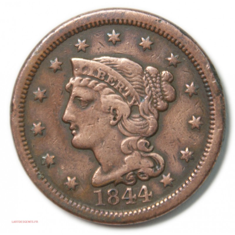 US 1844 Young Head US Copper Large Cent 1C, lartdesgents