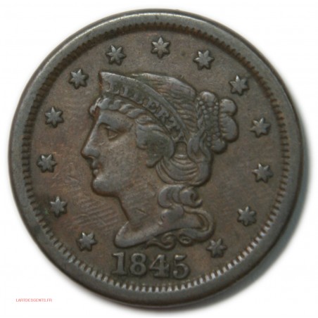 US 1845 braided hair large cent young head, lartdesgents