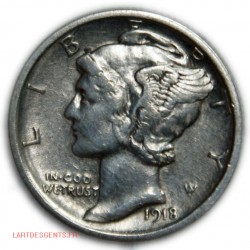 US Mercury Dime 10 Cents,1918 Denver, lartdesgents.fr