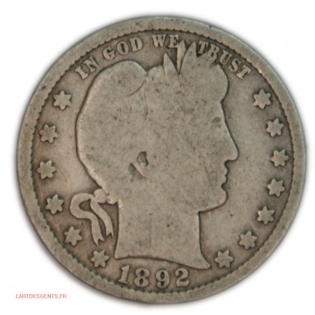 US - Barber Quarter Dollar 1892 , lartdesgents.fr