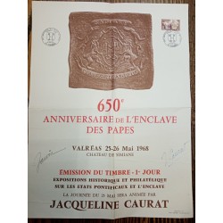 Affiche 650° anni. de l'enclave des papes 1968 dédicacé par Jacqueline CAURAT