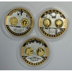 3 Médailles argent 999/00 FDC EUROPA (MONACO, VATICAN, FRANCE)