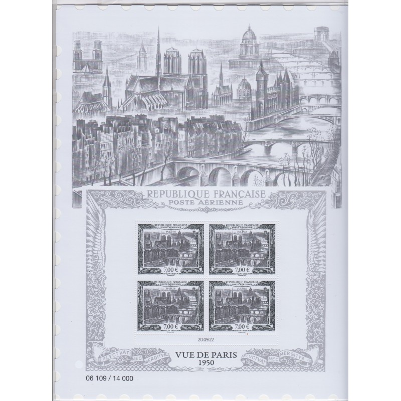 Affiche numérotée "Vue de Paris" avec Bloc de 4 timbres "daté" Sous blister Neuf** lartdesgents.fr