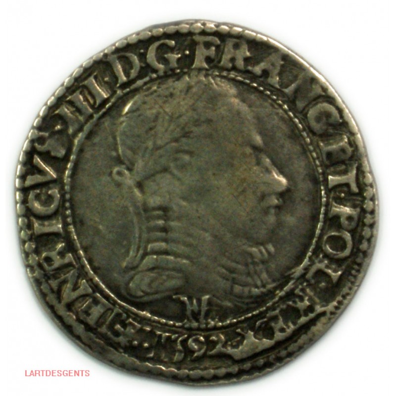 HENRI III Demi Franc 1592 M Toulouse, lartdesgents.fr