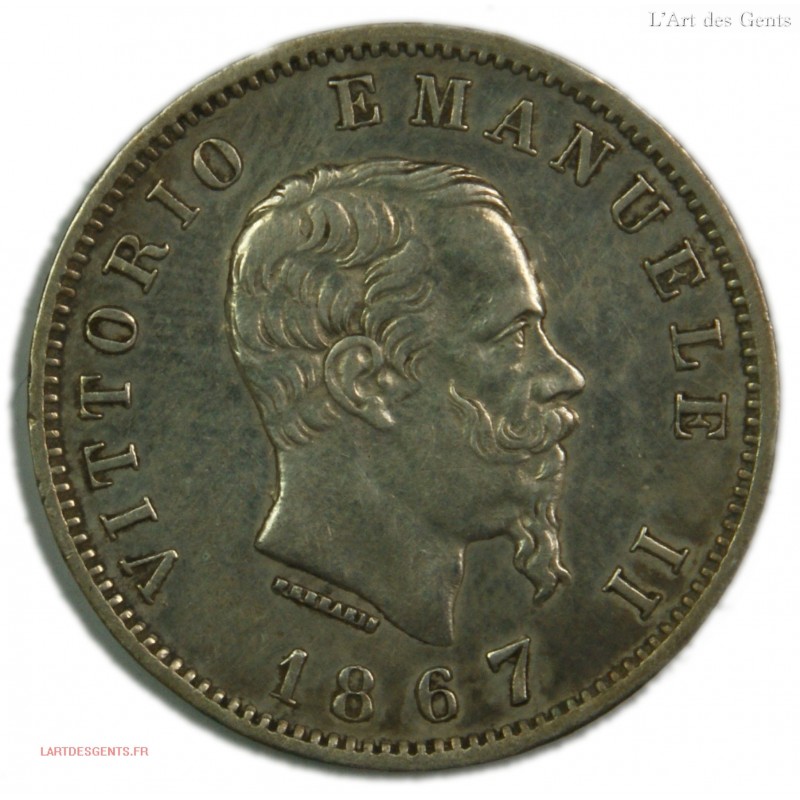 Italie 1 Lire 1867 M Milan Vittorio Emanuel II, lartdesgents.fr