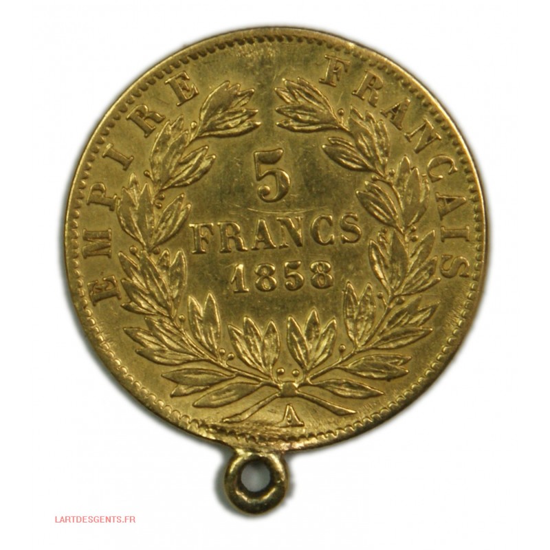 Napoléon III 5 francs or 1858 A (voir photo), lartdesgents.fr