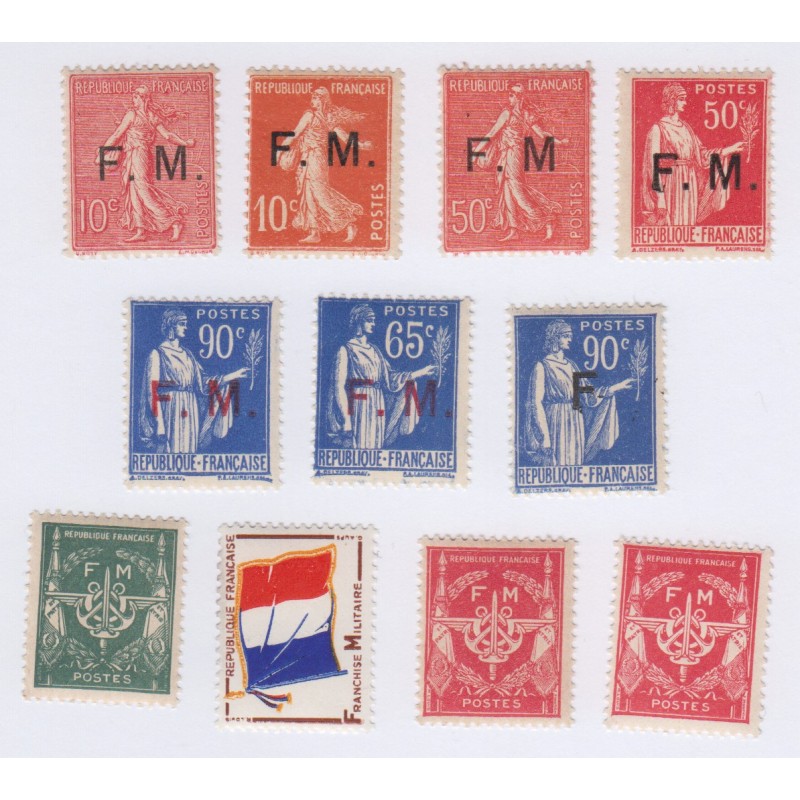 Timbres Franchise Militaire n°4 à n°13 dont le 6a neufs** 1906-1964 - cote 232 euros, lartdesgents