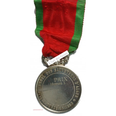 Médaille argent Prix annuel des sauveteurs d'ALGER, Fondé en 1883, lartdesgents.fr
