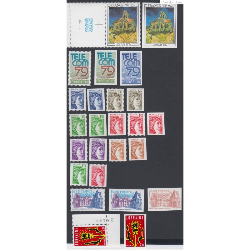 Timbres France 1979 n°2054 à 2065 non dentelés, dentelés et essais - Neufs**  cote 250 euros, lartdesgents