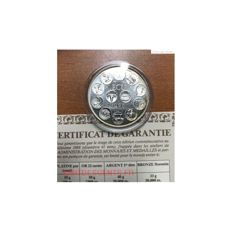 France, Médaille Argent, Ecu Europe, Marianne, 1988, Rodier,, lartdesgents.fr