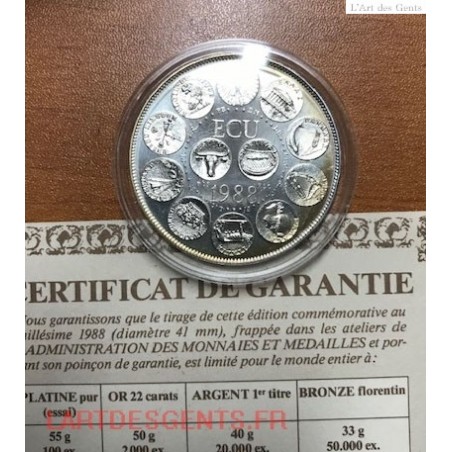 France, Médaille Argent, Ecu Europe, Marianne, 1988, Rodier,, lartdesgents.fr