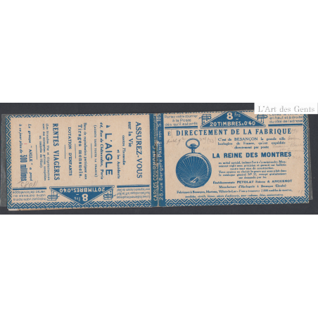 Carnet Ancien France n°194-C 3 - 20 timbres semeuse - Neuf** cote 220 Euros lartdesgents