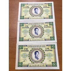 3 billets Vietnam 1 piastre 1953 P-104 N° suivie A.34646250-51-52, lartdesgents
